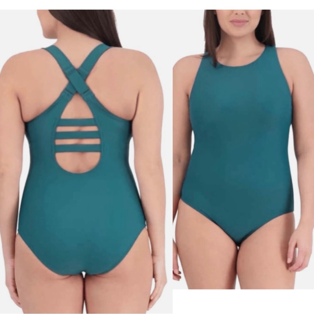NWOT Eddie Bauer multi straps  One-Piece Swimsuit size M green blue